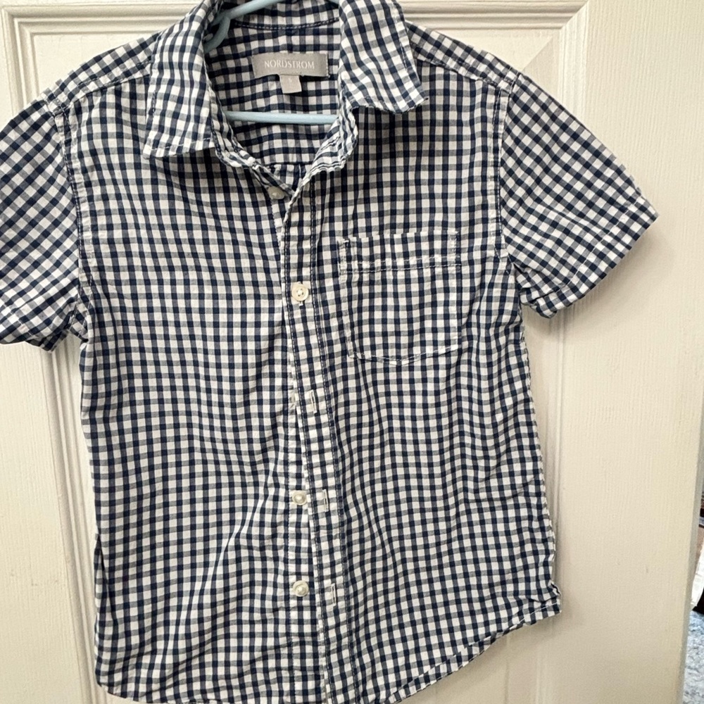 Nordstrom Navy and White Checkered Kids Button-Down Shirt